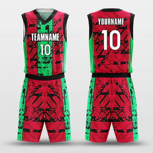 Ensemble de maillots de basket-ball personnalisés sublimés rouge et vert, unisexe, sans manches, col en V, évacuation de l'humidité, respirant, écologique, 100% - Product Image 1