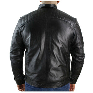 Chaqueta de Cuero Vacuno de Primera Calidad, Cuello Alto, Cierre de Cremallera, Corte Ajustado, Color Negro, Largo Regular - Product Image 4