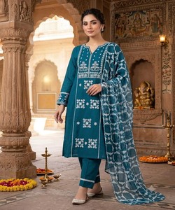 Luxury <b>Women</b> Embroidered Kurti Palazzo Set Stylish Ethnic Wear Collection Fancy Boutique Party Wear Dress 85101 <b>Teal</b> - Product Image 1