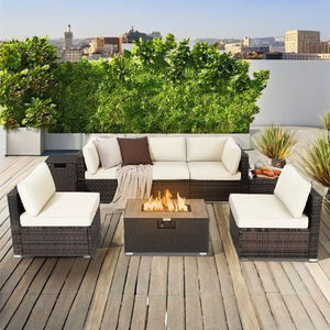 Juego de muebles de exterior de madera de acacia y mimbre de lujo, diseño sofisticado para sala de estar y patios de hotel - Product Image 1