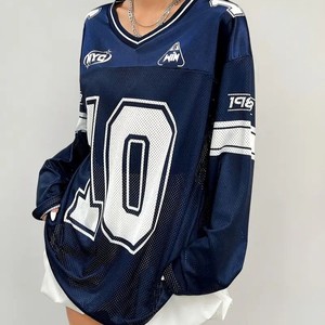 Jersey de Fútbol Americano Unisex Azul Cielo con Cuello en V y Ribete Negro, Personalizable con Nombre de Equipo, Transpirable, Impermeable y Resistente al Viento - Product Image 6