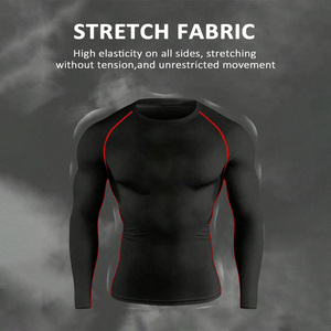T-shirt de compression à manches longues noir pour homme, col rond, séchage rapide, couleur unie, vêtements de sport, coupe classique, toutes saisons - Product Image 4