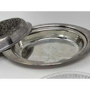 Mid Century Aluminum Silver Metal Butter Dish Pressed Daisies Glass Insert - Product Image 3