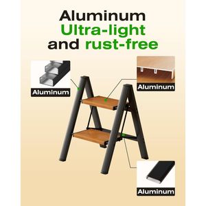 บันไดอลูมิเนียมพับได้ 2 ขั้น น้ำหนักเบา ขั้นบันไดกันลื่นกว้างพิเศษ รับน้ำหนักได้ 330 ปอนด์ - Product Image 3