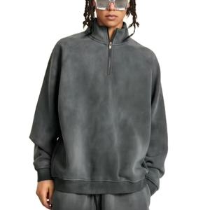 Sweat-shirt Homme Streetwear Haut de Gamme en Molleton de Coton Épais Personnalisé, Col Montant Demi-Zip Effet Délavé, Hoodie 1/4 Zip Lavage Acide - Product Image 5