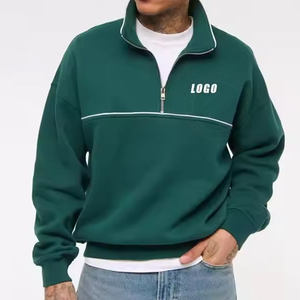 Unisex Dark Green <b>Quarter</b>-<b>Zip</b> Sweatshirt Full Sleeve Knitted Polyester Casual Solid Color Breathable Sporty Top - Product Image 6