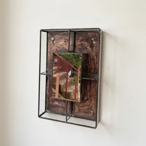 Decorative Metal Wall <b>Mirror</b> Shelf Industrial Style <b>Rectangular</b> Hanging <b>Mirror</b> Display Shelf Home Bedroom Living ARTISAN DESIGN - Product Image 2