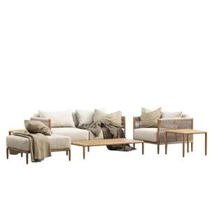 Ensemble de canapés d'extérieur modernes Waro en bois massif, 4 places, avec coussins, pour conversation en jardin, entrepôt - Product Image 1