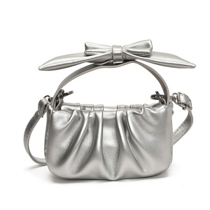 Bolso Bandolera Clásico de PU con Pliegues y Detalle de Lazo, Bolso de Hombro Cuadrado para Mujer, Moderno y Elegante para el Trabajo - Product Image 1