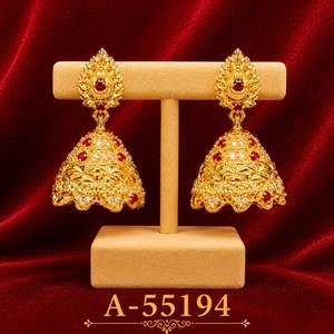 Boucles d'oreilles pendantes ovales plaquées or avec corail, émail vert et zircon rouge serti clos, bijoux de fête tendance pour femme, troisième marque - Product Image 6