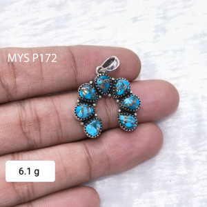 พลอยเทอร์ควอยซ์สีน้ำเงินคุณภาพเยี่ยมทรงรี ตัวเรือนเงินแท้ 925 จี้ห้อยคอสุดหรูหรา ขายส่งจี้พลอยสำหรับเธอ - Product Image 2