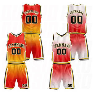 ชุดบาสเก็ตบอลสีแดงเหลืองไล่เฉดแบบขายส่ง ระบายอากาศได้ดี ไซส์ใหญ่พิเศษ ชุดกีฬาพิมพ์ลาย ชุดทีมแบบกำหนดเองได้ - Product Image 1