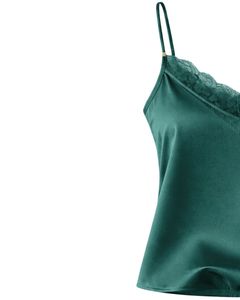 <b>Green</b> Satin Lace Cami Shorts Set Women Sleepwear Pajama Set Sexy Nightwear Summer Soft <b>Silk</b> Lounge Wear Two Piece Outfit - Product Image 4