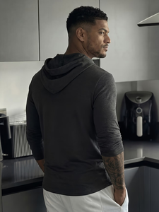 Unisex Vintage Style Casual Plus Size Comfortable Skin-Friendly Trendy Home Wear Button-<b>Up</b> Hooded Long Sleeve Henley Hoodie - Product Image 2