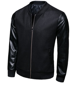 Chaqueta Varsity Gris para Hombre, de Lona, con Mangas de Lana Negra, Cuello Mao, Casual, de Invierno, Resistente al Viento, Transpirable, Corte Regular - Product Image 5