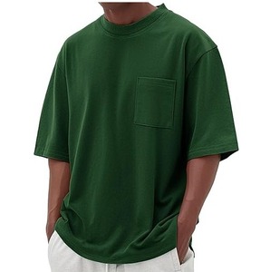 เสื้อยืดคอกลมแขนสั้นผู้ชาย สีเขียว ทรงปกติ ผ้าเจอร์ซีย์คอตตอน 100% ระบายอากาศได้ดี น้ำหนัก 220 กรัม เสื้อยืดเปล่าสไตล์ลำลอง มีกระเป๋าหน้า สามารถสั่งทำได้ - Product Image 1