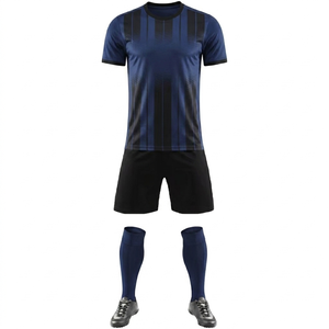 Conjunto de camiseta de fútbol a rayas azul marino y negra personalizada para hombre, uniforme de fútbol personalizado, transpirable, de secado rápido, cuello redondo, ajuste atlético. - Product Image 1