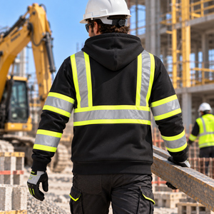 TwillSports <b>Hi</b> <b>Vis</b> Reflective Hoodie Men's Safety Workwear <b>Black</b> with Yellow Stripes High Visibility Outdoor Clothing - Product Image 4