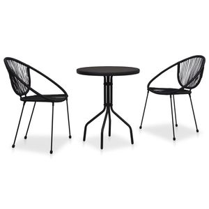 Ensemble bistrot empilable 3 pièces en rotin PVC noir, acier et verre pour mobilier de patio - Product Image 1