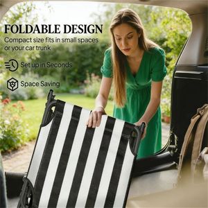 Chaise longue pliable noire et blanche pour la plage, le camping ou la détente en plein air - Product Image 4