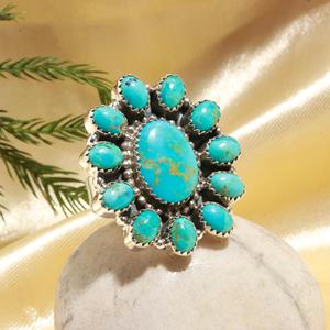 Vintage Silver-Plated Oval Turquoise Open <b>Ring</b> Lightweight Antique Silver Finish Wedding or Gift <b>Adjustable</b> <b>Size</b> - Product Image 3