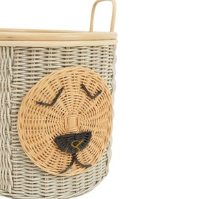 Cesta de Mimbre con Forma de Cachorro, Parte Superior Abierta con Asas, Caja de Almacenamiento Decorativa Tejida en Gris, Contenedor de Juguetes para Niños, Estilo Boho - Product Image 4