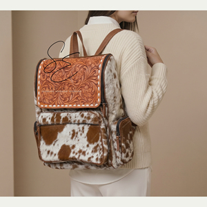 Large Diaper Leather <b>Bag</b> <b>Tooled</b> Leather Hair On Hide Jumbo <b>Backpack</b> Western Cowhide <b>Backpack</b> <b>Bag</b> Vintage Travel <b>Bag</b> Mother's <b>Bag</b> - Product Image 2