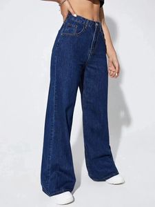 RAVTIN Women <b>Elastic</b> Waist High Plus Size 100% Cotton Loose Fit Straight-leg Denim <b>Jeans</b> Casual Streetwear Y2K Washed Distressed - Product Image 1