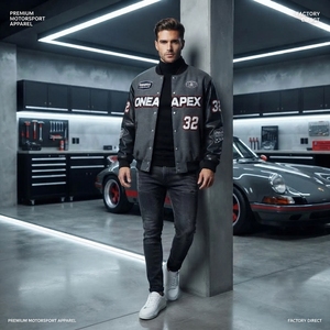 Blouson de course pour homme noir anthracite, style Letterman et Bomber, brodé, streetwear, vêtements en gros - Product Image 3