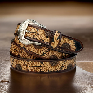 Ceinture de Rodeo Western Authentique pour Hommes et Femmes, en Cuir de Vachette Pleine Fleur Perlé et Gravé, Imprimé par Transfert Thermique, Style Vintage, Boucle en Acier - Product Image 5