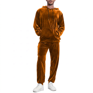 Ensemble de survêtement en velours noir respirant pour homme, sweat-shirt à capuche et pantalon, coupe ajustée, couleur unie, tenue décontractée pour l'automne - Product Image 4