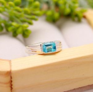 Natural Blue Topaz 925 Sterling <b>Silver</b> Gold Plated 1.5ct <b>Emerald</b> Cut Gemstone Elegant Engagement Wedding Anniversary Luxury - Product Image 3