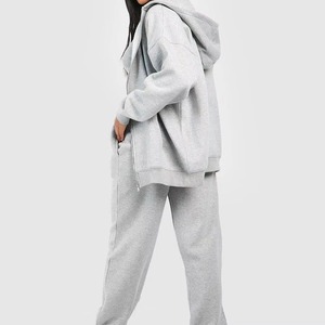 Women's Casual Solid Two Piece <b>Sweat</b> <b>Set</b> Zipper Hoodie Sweatshirt 100% Cotton High Waist Pants Joggers Suit Outfits Tracksuit - Product Image 4