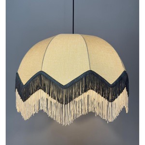 Lampe suspendue vintage en tissu avec abat-jour à franges bleu nuit, lampe de plafond suspendue rétro à bord festonné pour salon, café - Product Image 5