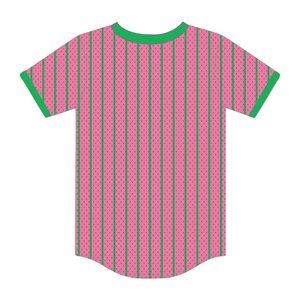 Camiseta Casual de Manga Corta para Hombre, con Rayas Rosa y Verde, Cuello Redondo, Corte Regular, Tejido de Punto, con Ribete en Contraste - Product Image 1
