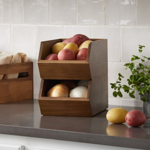 Eco-Friendly Wood <b>Storage</b> Basket Open Front Pantry Organizer Baskets For Kitchen <b>Vegetable</b> And Fruit Potato Onion <b>Storage</b> - Product Image 5