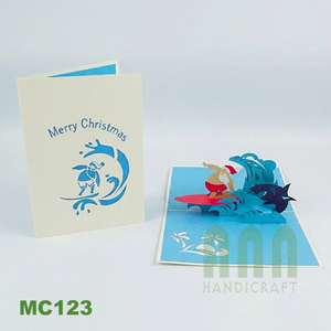 Carte de vœux pop-up 3D artisanale Père Noël surfeur, impression offset, souvenir en papier, pour la Saint-Valentin et Noël - Product Image 6