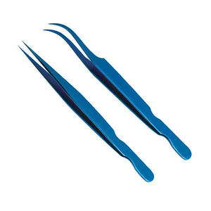 MAHFOOZ INSTRUMENTS Pinzas para Extensión de Pestañas de Acero Inoxidable con Acabado Recubierto de Titanio Azul y Pinzas Súper Rectas - Product Image 1