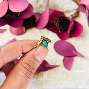 <b>Turquoise</b> V shape <b>Ring</b> Gold Plated Brass <b>Ring</b> Antique Brass Finish Tribal Crown <b>ring</b> for women - Product Image 3