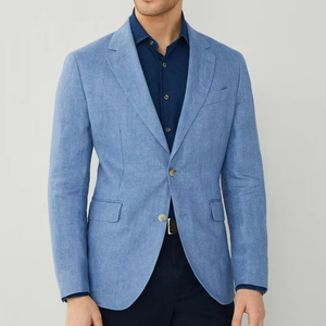 Blazer en lin et coton pour homme, col cranté, simple boutonnage, style italien, veste de costume tissée respirante, coupe classique - Product Image 1