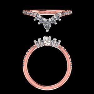 Elegant Rose Gold Pear Cut Diamond Curved Chevron Wedding Band Unique V Shaped Pave Anniversary <b>Ring</b> Bridal <b>Stacking</b> Jewelry - Product Image 1