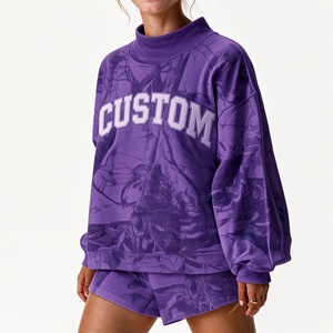 Ensemble décontracté deux pièces pour femme, imprimé personnalisé, col montant oversize, manches longues, col haut, vente en gros - Product Image 4