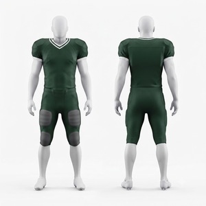 Ensemble d'uniformes de football américain personnalisés, maillot vert, pantalon vert foncé, col en V, manches courtes, tissu respirant, vêtements ajustés pour hommes - Product Image 1