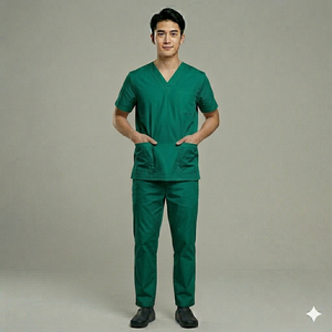 Customized embroidered Logo Female Medical <b>Scrub</b> Set Stretchable soft fabric Uniform with Short Sleeves Top and Jogger Pants - Product Image 1