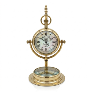Antique Brass <b>Desk</b> <b>Clock</b> Compass Nautical Table <b>Clock</b> Vintage Maritime Home Decor Gift - Product Image 1
