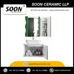Mueble de Baño Moderno de Pared con Lavabo de Cerámica, Gabinete de MDF Verde y Blanco, Diseño Contemporáneo, Forma Rectangular de 48 Pulgadas - Product Image 2