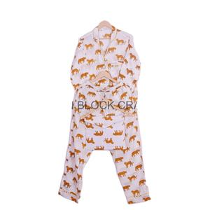 Ensemble de pyjama d'été respirant en coton à séchage rapide pour femme, imprimé indien, col en V, manches longues, taille haute - Product Image 5