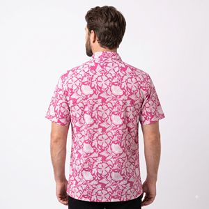 <b>Pink</b> Floral Print <b>Men's</b> Button Up <b>Shirt</b> Short Sleeve Collared Casual Summer <b>Shirt</b> - Product Image 2