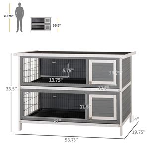 Cage à lapins en bois à 2 étages, grande taille 54 pouces, avec portes verrouillables, plateau anti-fuite, habitat pour petits animaux, imperméable - Product Image 2