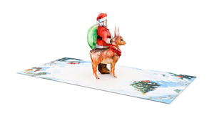 Tarjeta de felicitación navideña emergente con Papá Noel y renos, tarjeta 3D rectangular para las fiestas, impresión digital en papel con laminado brillante - Product Image 3